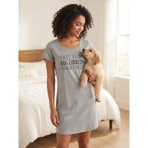 Live and Tell Dog Cuddling Nightshirt Grey V-Neck Sleep Dress Womensf S  Medium